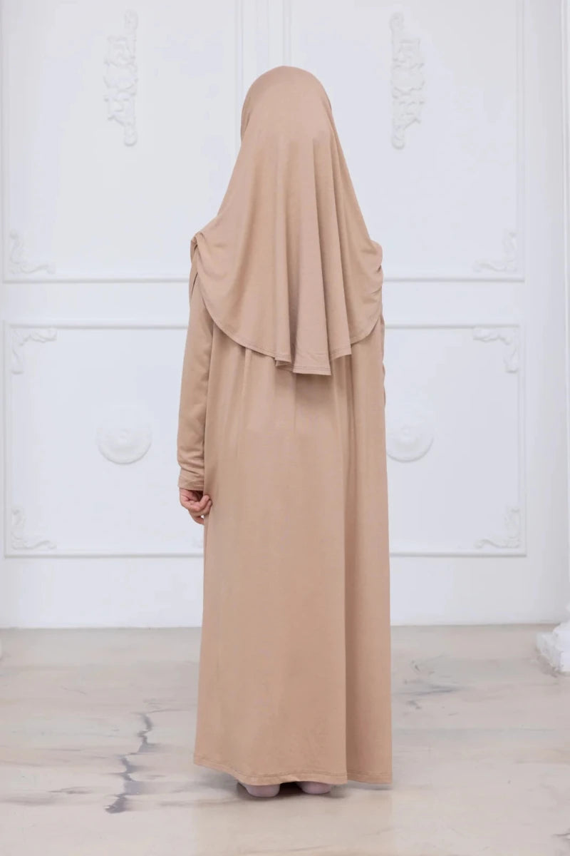 Kids One-Piece Prayer Dress with Attached Hijab – Easy Slip-On Salah Outfit - ihvan