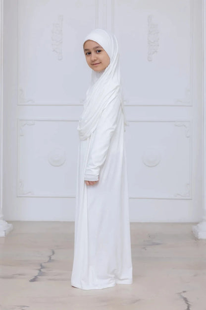 Kids One-Piece Prayer Dress with Attached Hijab – Easy Slip-On Salah Outfit - ihvan