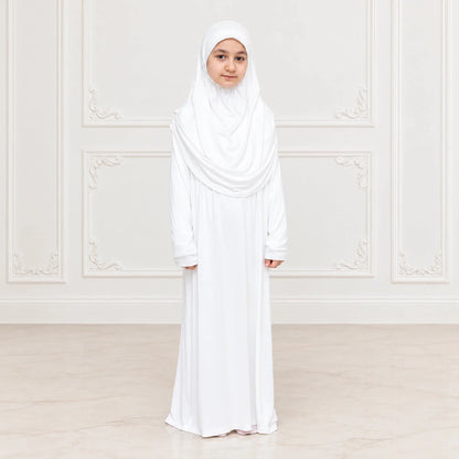 Kids One-Piece Prayer Dress with Attached Hijab – Easy Slip-On Salah Outfit - ihvan