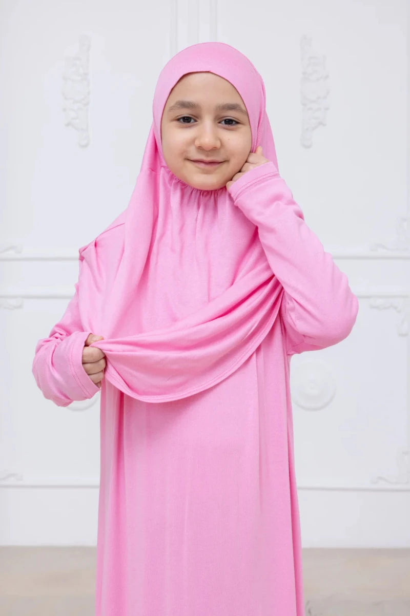 Kids One-Piece Prayer Dress with Attached Hijab – Easy Slip-On Salah Outfit - ihvan