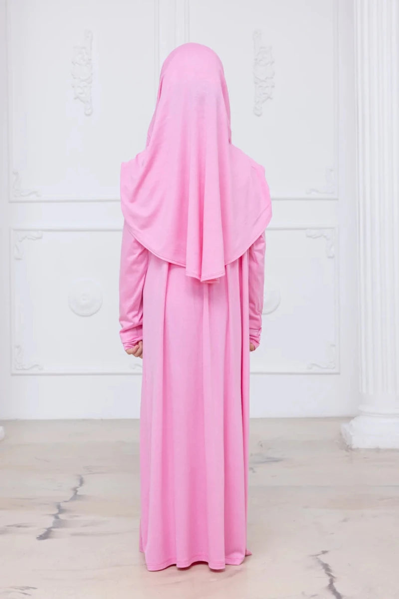 Kids One-Piece Prayer Dress with Attached Hijab – Easy Slip-On Salah Outfit - ihvan