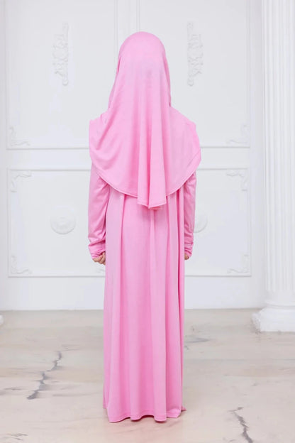 Kids One-Piece Prayer Dress with Attached Hijab – Easy Slip-On Salah Outfit - ihvan