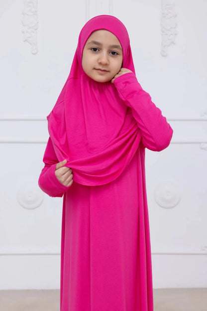 Kids One-Piece Prayer Dress with Attached Hijab – Easy Slip-On Salah Outfit - ihvan