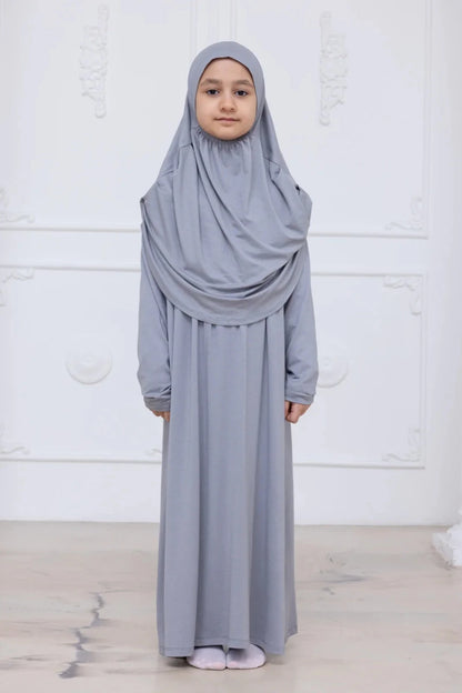Kids One-Piece Prayer Dress with Attached Hijab – Easy Slip-On Salah Outfit - ihvan