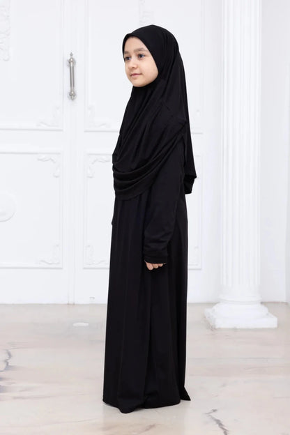 Kids One-Piece Prayer Dress with Attached Hijab – Easy Slip-On Salah Outfit - ihvan