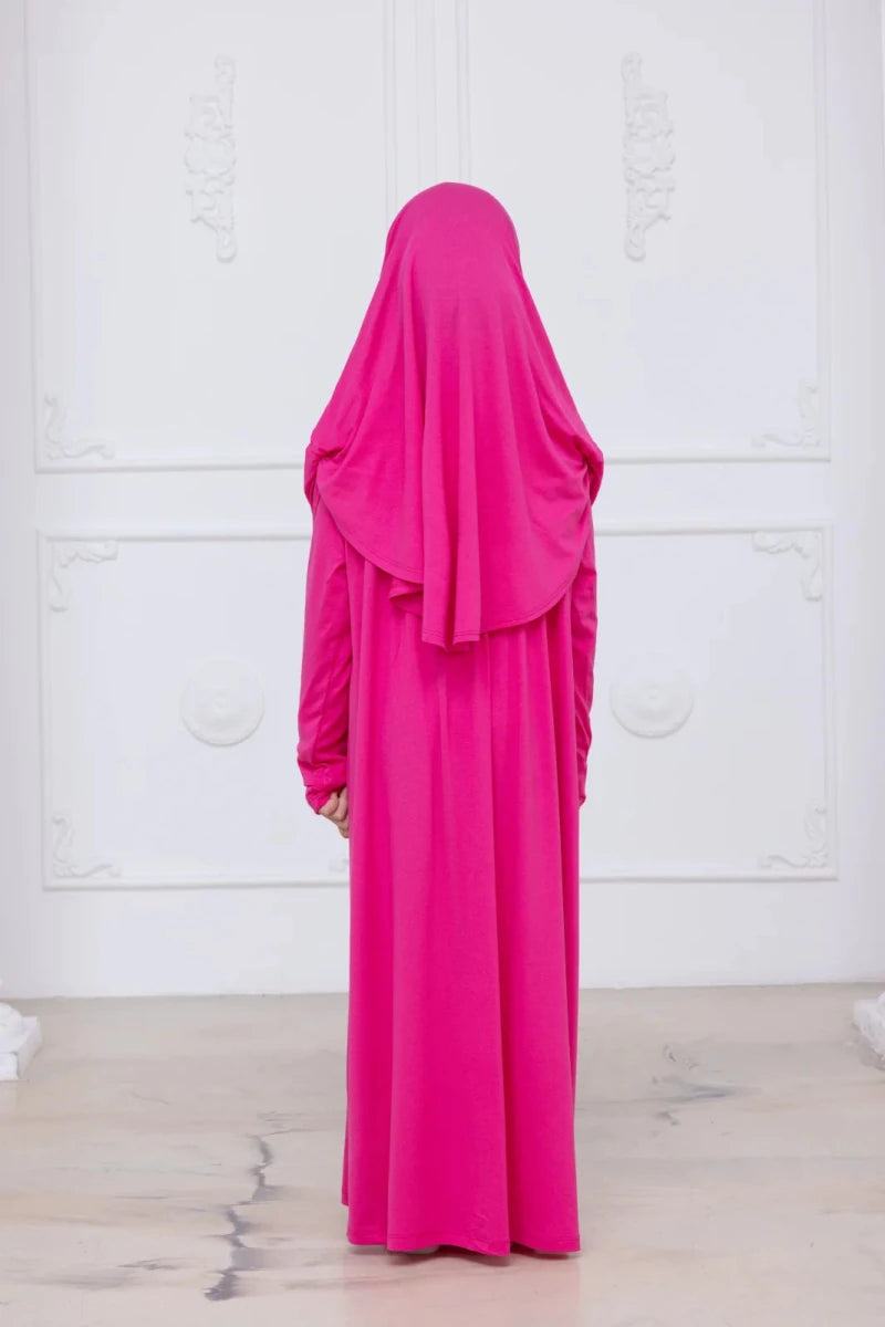 Kids One-Piece Prayer Dress with Attached Hijab – Easy Slip-On Salah Outfit - ihvan