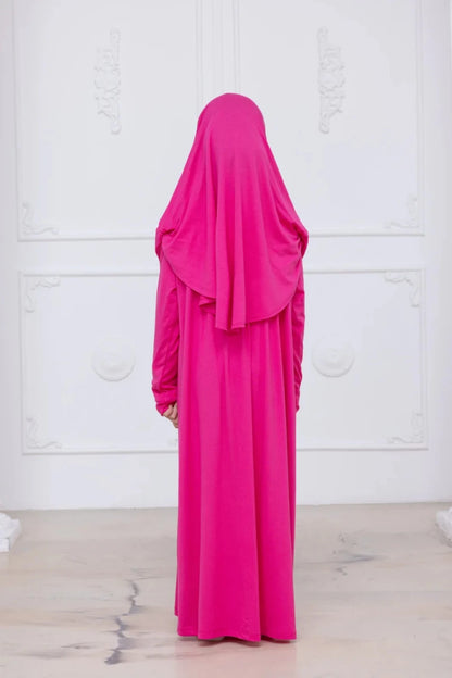 Kids One-Piece Prayer Dress with Attached Hijab – Easy Slip-On Salah Outfit - ihvan
