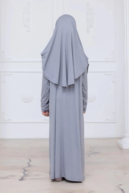 Kids One-Piece Prayer Dress with Attached Hijab – Easy Slip-On Salah Outfit - ihvan