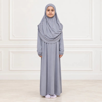 Kids One-Piece Prayer Dress with Attached Hijab – Easy Slip-On Salah Outfit - ihvan