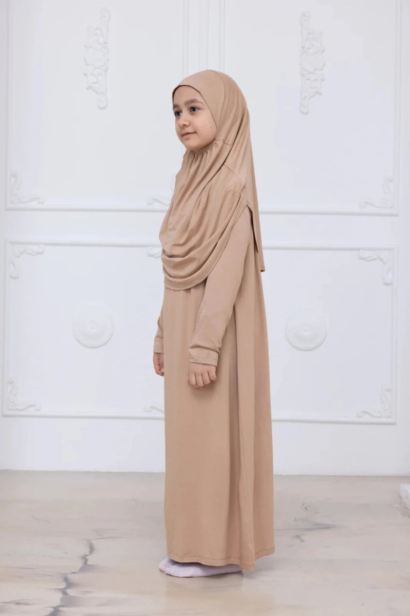 Kids One-Piece Prayer Dress with Attached Hijab – Easy Slip-On Salah Outfit - ihvan