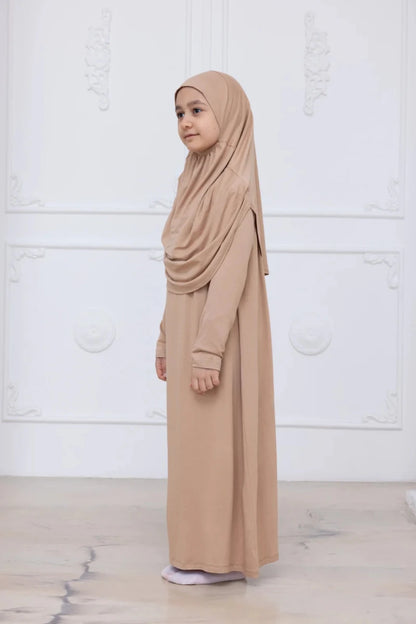 Kids One-Piece Prayer Dress with Attached Hijab – Easy Slip-On Salah Outfit - ihvan