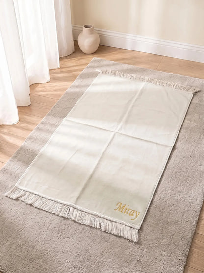 Personalized Velvet Prayer Mat & Yaseen Book Gift Set with Tasbih
