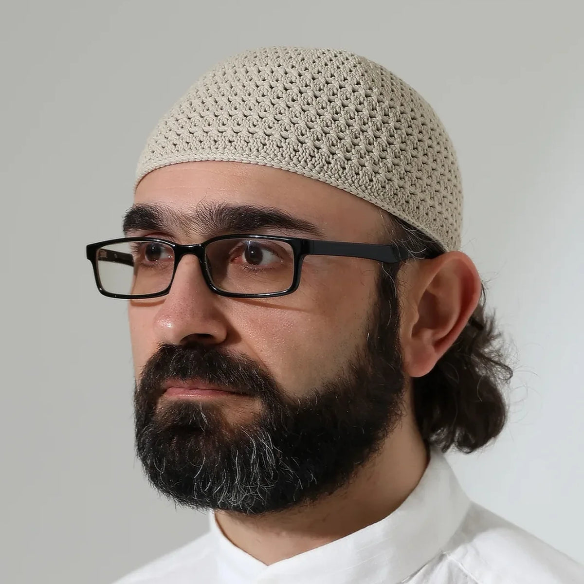 Amber Knitted Kufi Prayer Cap – Patterned Muslim Cap