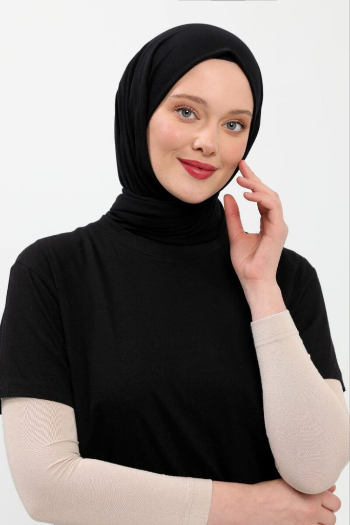 Plain Seamless Practical Lycra Hijab Combed Cotton Prayer Cuff Black