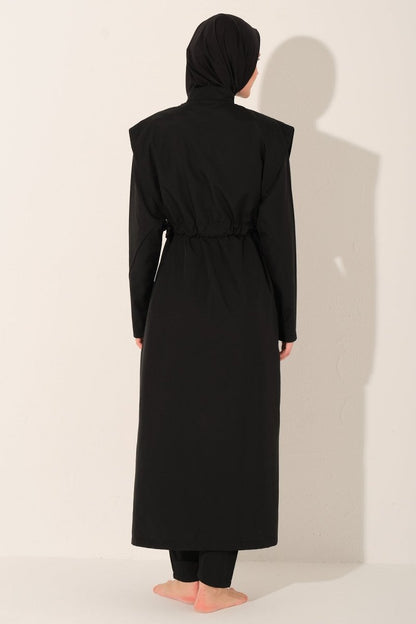 Long, Fully Covered Hijab Swimsuit with Side Ties 26541 - 26 Black - ihvan