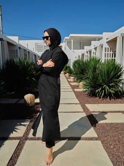 Long, Fully Covered Hijab Swimsuit with Side Ties 26541 - 26 Black - ihvan