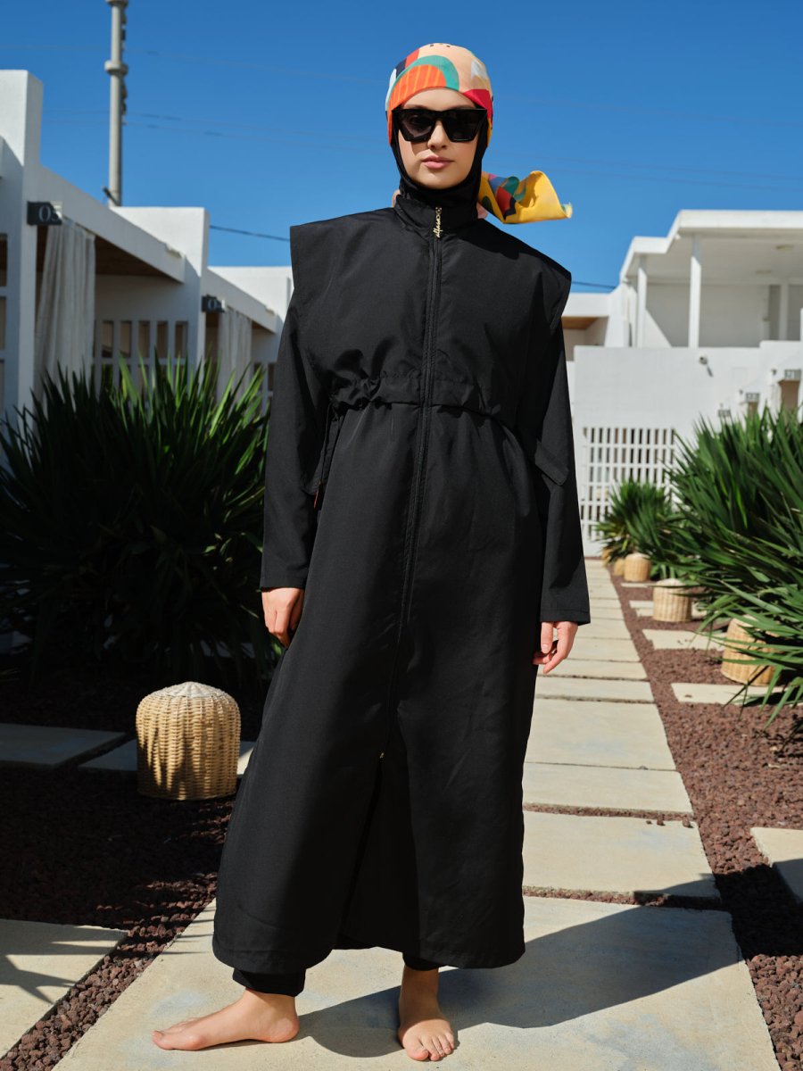 Long, Fully Covered Hijab Swimsuit with Side Ties 26541 - 26 Black - ihvan