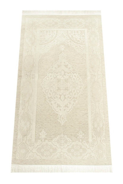 Luxury 6 - Piece Dowry Prayer Set – Velvet Quran, Chenille Prayer Rug, Tasbeeh, Zikr Counter, and Scarf – White - ihvan