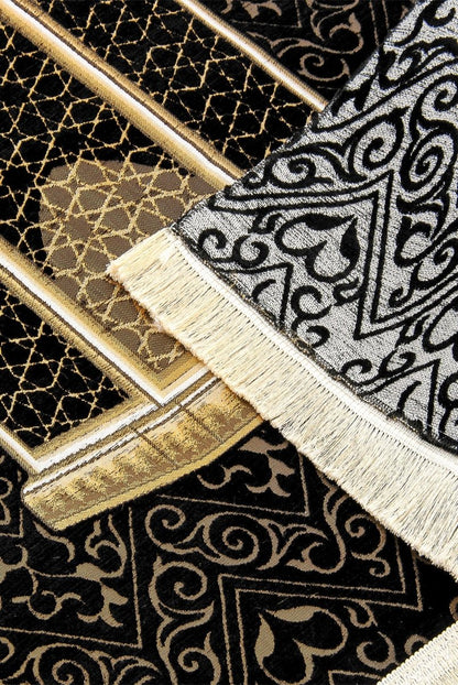 Luxury Chenille Prayer Rug Set with Velvet Yasin, Miswak, Tasbeeh, and Kabe Perfume – Groom’s Dowry Set - ihvan