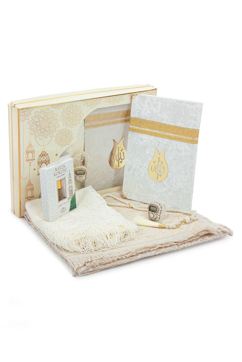 Luxury Dowry Prayer Set – Kaaba Pattern Yasin, Chenille Prayer Rug, Tasbeeh, and Zikr Counter – Ramadan & Wedding Gift - ihvan