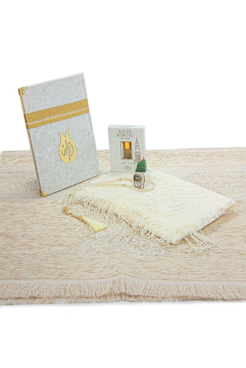 Luxury Dowry Prayer Set – Kaaba Pattern Yasin, Chenille Prayer Rug, Tasbeeh, and Zikr Counter – Ramadan & Wedding Gift - ihvan