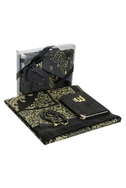 Luxury Dowry Prayer Set – Tafta Prayer Rug, Velvet Yasin Book & Tasbeeh in Gift Box - ihvan