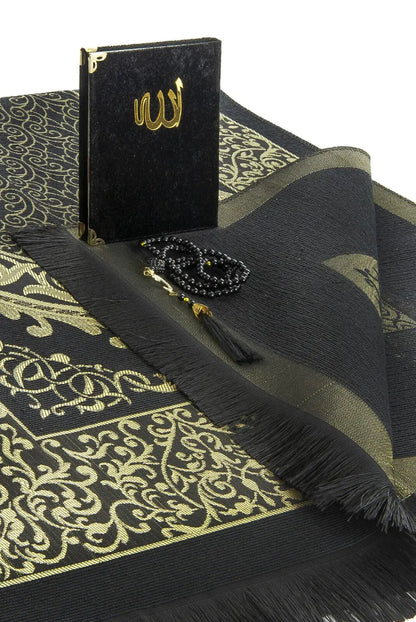 Luxury Dowry Prayer Set – Tafta Prayer Rug, Velvet Yasin Book & Tasbeeh in Gift Box - ihvan