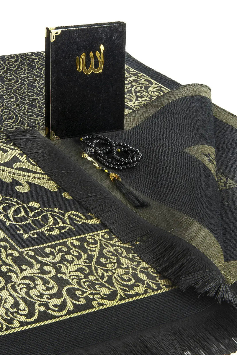 Luxury Dowry Prayer Set – Tafta Prayer Rug, Velvet Yasin Book & Tasbeeh in Gift Box - ihvan