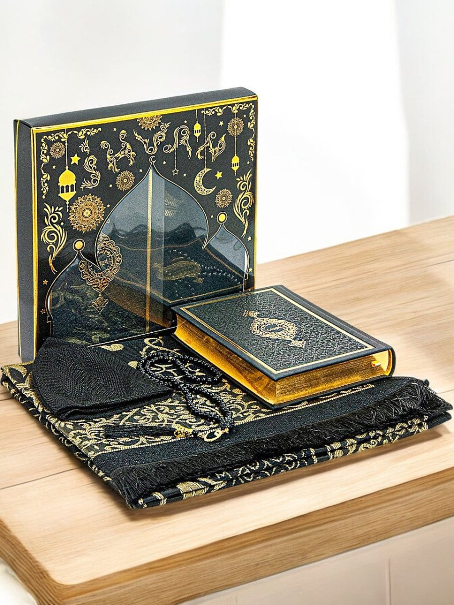 Luxury Dowry Quran Set – Termo Leather Quran, Prayer Rug, Tasbeeh, and Takkes in Gift Box - ihvan
