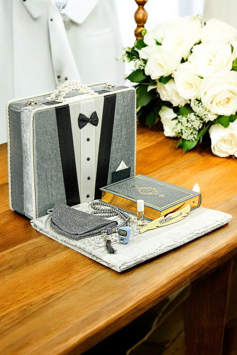 Luxury Dowry Quran Set with Prayer Rug, Digital Zikr Counter, and Tasbeeh – Groom’s Set - ihvan