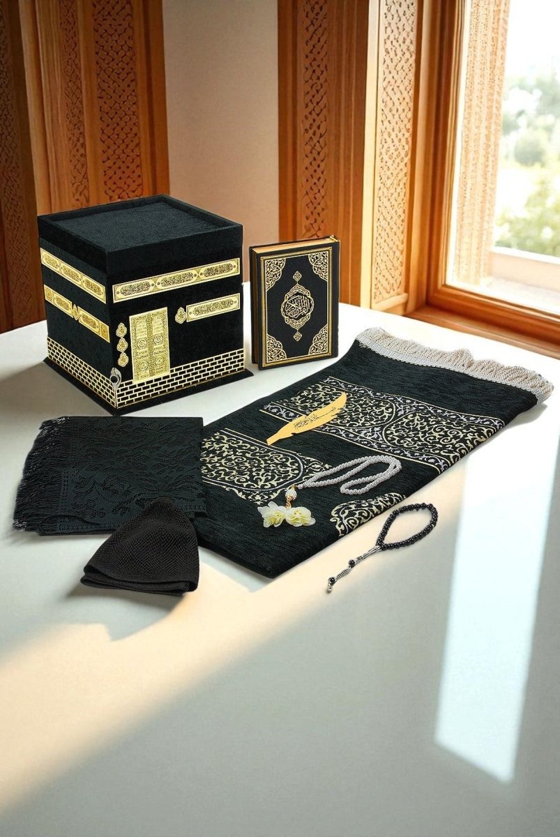 Luxury Islamic Prayer Set | Personalized Rug | Velvet Kaaba Box | Quran - ihvan