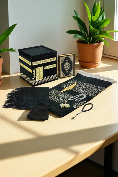 Luxury Islamic Prayer Set | Personalized Rug | Velvet Kaaba Box | Quran - ihvan