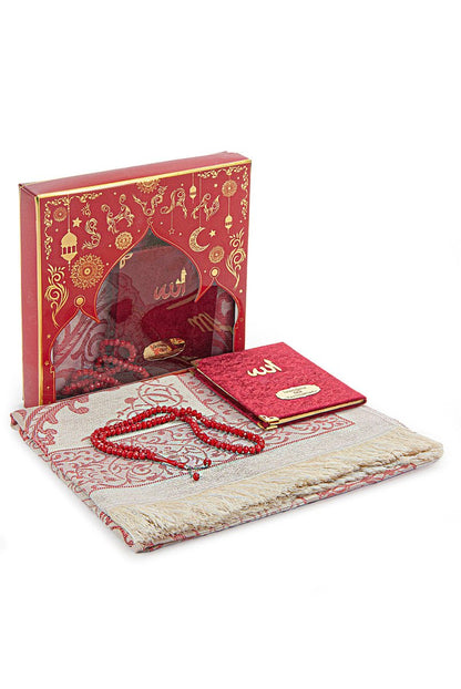 Luxury Mevlut Gift Set – Velvet Yasin Book with Name, Tafta Prayer Rug & Crystal Tasbeeh - ihvan
