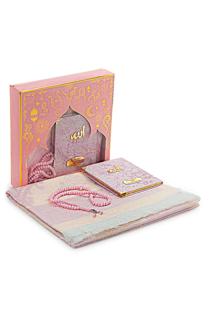 Luxury Mevlut Gift Set – Velvet Yasin Book with Name, Tafta Prayer Rug & Crystal Tasbeeh - ihvan