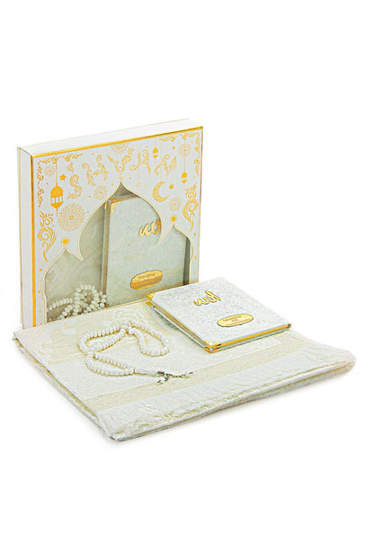 Luxury Mevlut Gift Set – Velvet Yasin Book with Name, Tafta Prayer Rug & Crystal Tasbeeh - ihvan