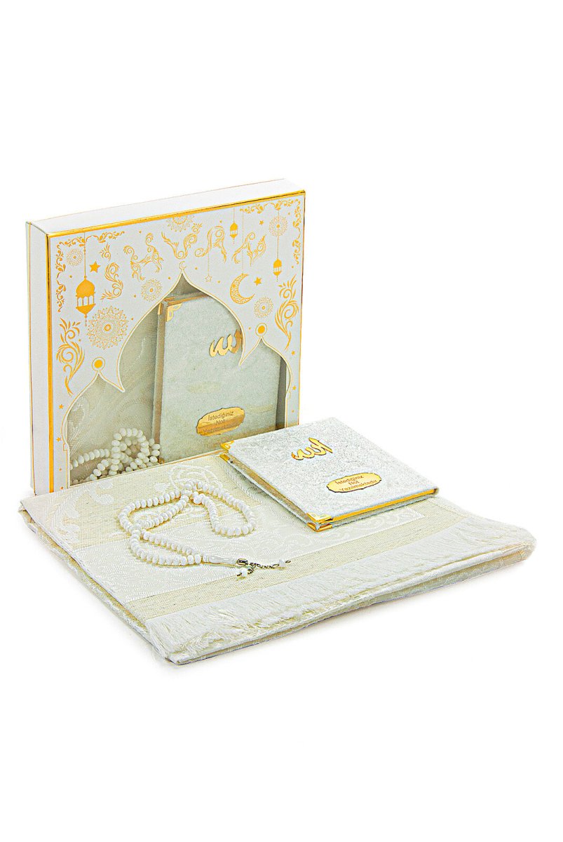 Luxury Mevlut Gift Set – Velvet Yasin Book with Name, Tafta Prayer Rug & Crystal Tasbeeh - ihvan