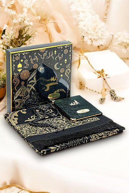 Luxury Mevlut Gift Set – Velvet Yasin Book with Name, Tafta Prayer Rug & Crystal Tasbeeh - ihvan