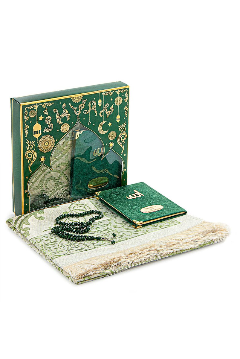 Luxury Mevlut Gift Set – Velvet Yasin Book with Name, Tafta Prayer Rug & Crystal Tasbeeh - ihvan