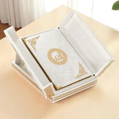 Luxury Quran Gift Set – Velvet Covered Quran with Double Cover Storage Box & Stand - ihvan