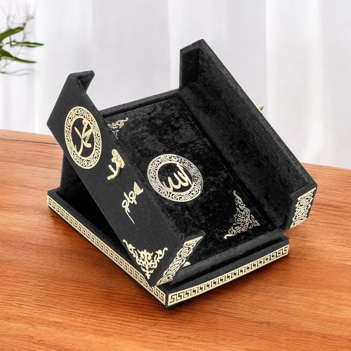 Luxury Quran Gift Set – Velvet Covered Quran with Double Cover Storage Box & Stand - ihvan