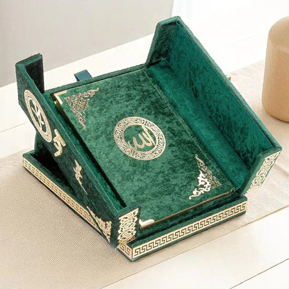 Luxury Quran Gift Set – Velvet Covered Quran with Double Cover Storage Box & Stand - ihvan