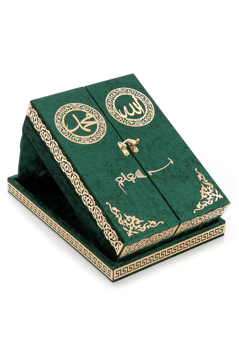 Luxury Quran Gift Set – Velvet Covered Quran with Double Cover Storage Box & Stand - ihvan