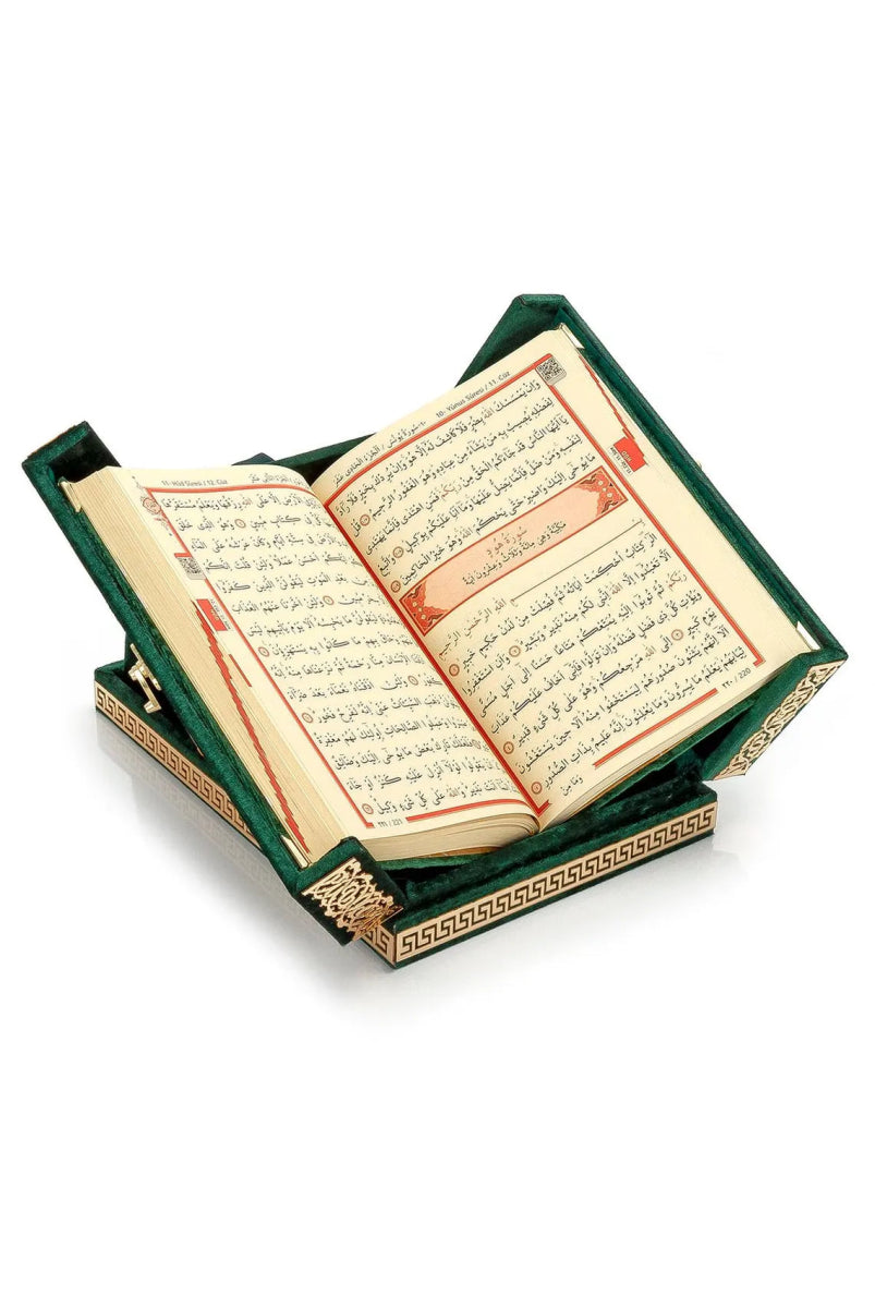 Luxury Quran Gift Set – Velvet Covered Quran with Double Cover Storage Box & Stand - ihvan