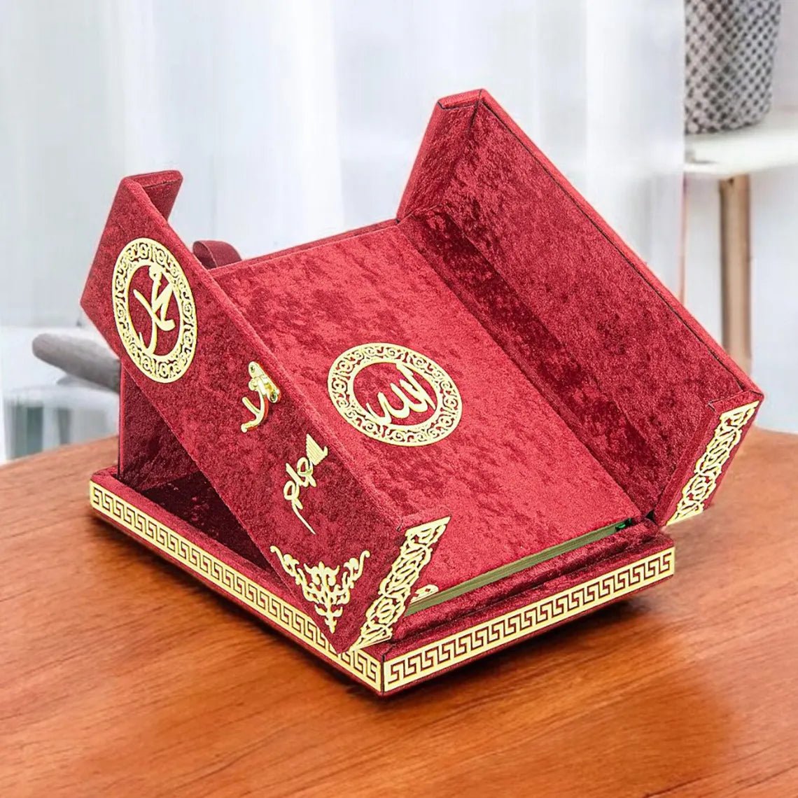 Luxury Quran Gift Set – Velvet Covered Quran with Double Cover Storage Box & Stand - ihvan