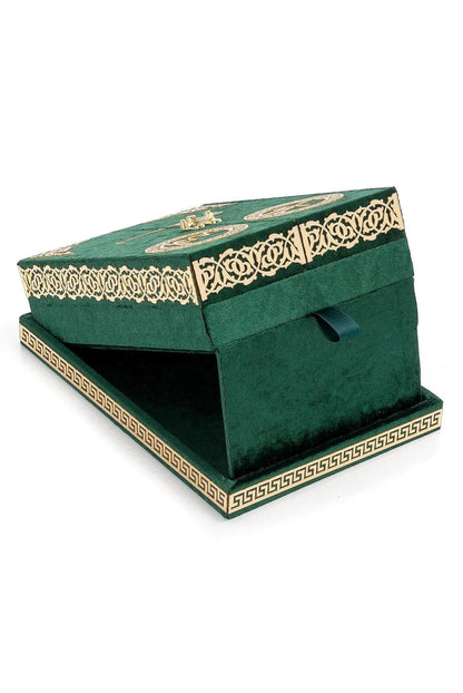 Luxury Quran Gift Set – Velvet Covered Quran with Double Cover Storage Box & Stand - ihvan
