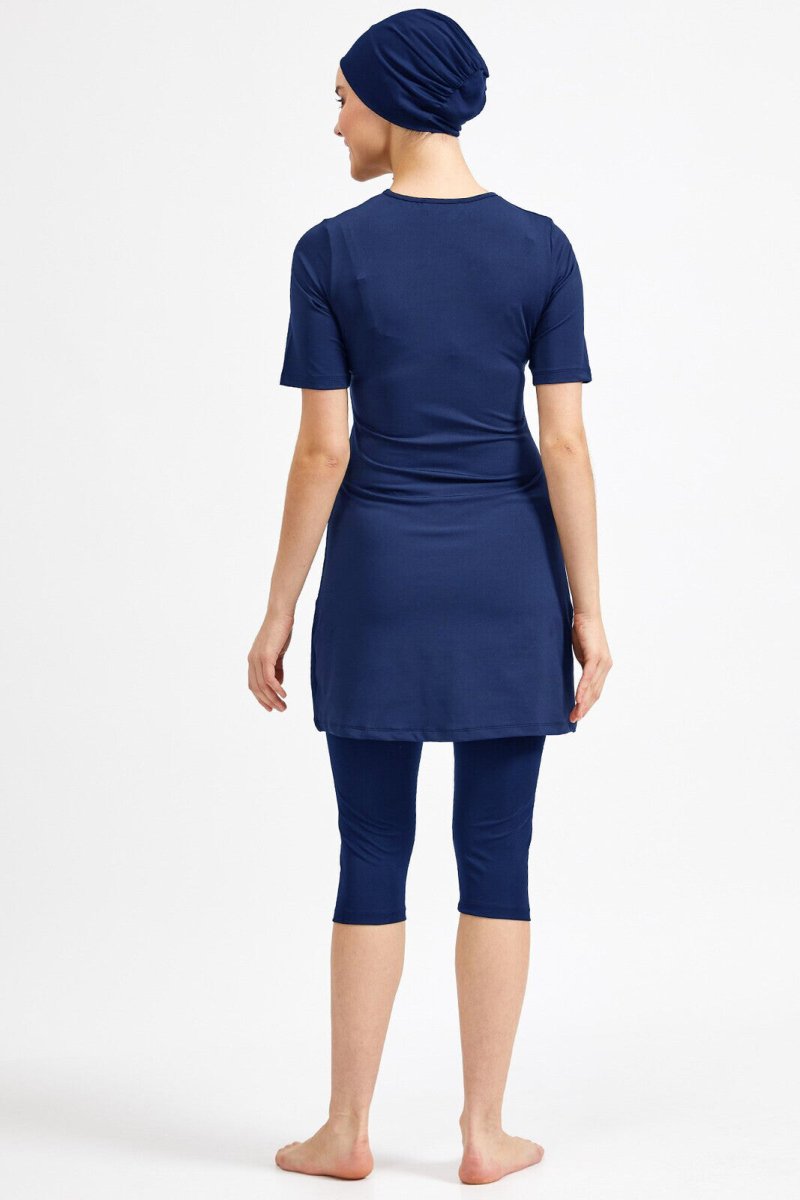 Maresiva Dark Navy Lycra Short Sleeve Modest Swimsuit - ihvan