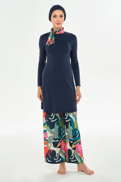 Maresiva Hana Long Sleeved Full-Covered Burkini 2114-25 Dark Navy Blue - ihvan