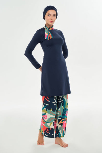 Maresiva Hana Long Sleeved Full-Covered Burkini 2114-25 Dark Navy Blue - ihvan