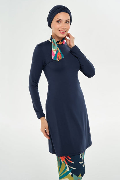 Maresiva Hana Long - Sleeved Fully Covered Hijab Swimsuit 2114 - 25 Dark Navy - ihvan