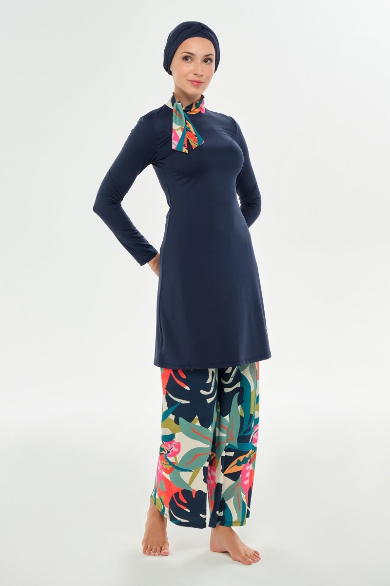 Maresiva Hana Long - Sleeved Fully Covered Hijab Swimsuit 2114 - 25 Dark Navy - ihvan